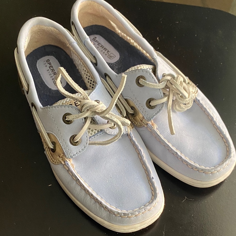 Sperry Women’s Baby Blue Boat Shoes with White Trim